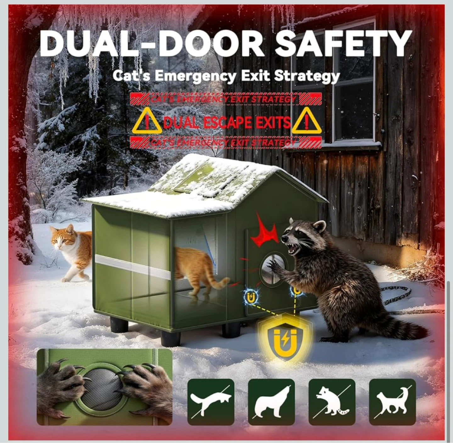 Heated Cat Shelter for Outside, Large Outdoor Cat House with Roo - photo 5