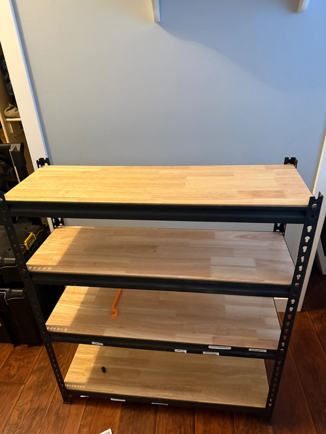 3-Tier Metal Shelf Unit with Wood Shelves - photo 2