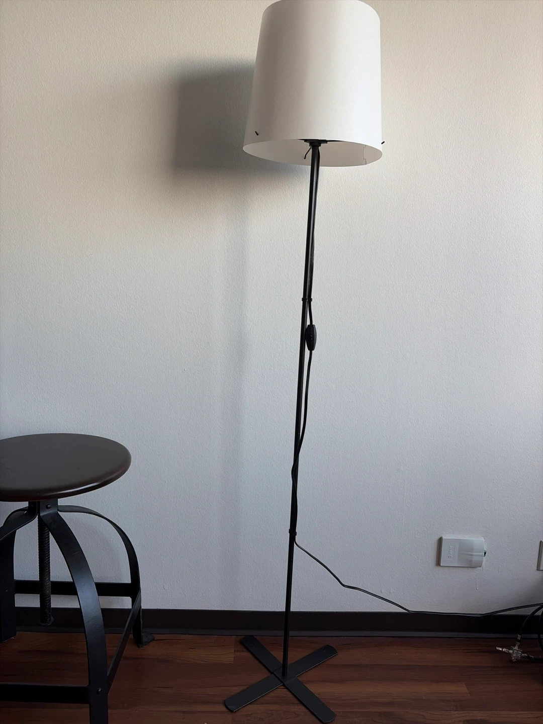 2 IKEA Black Floor Lamps with White Drum Shade