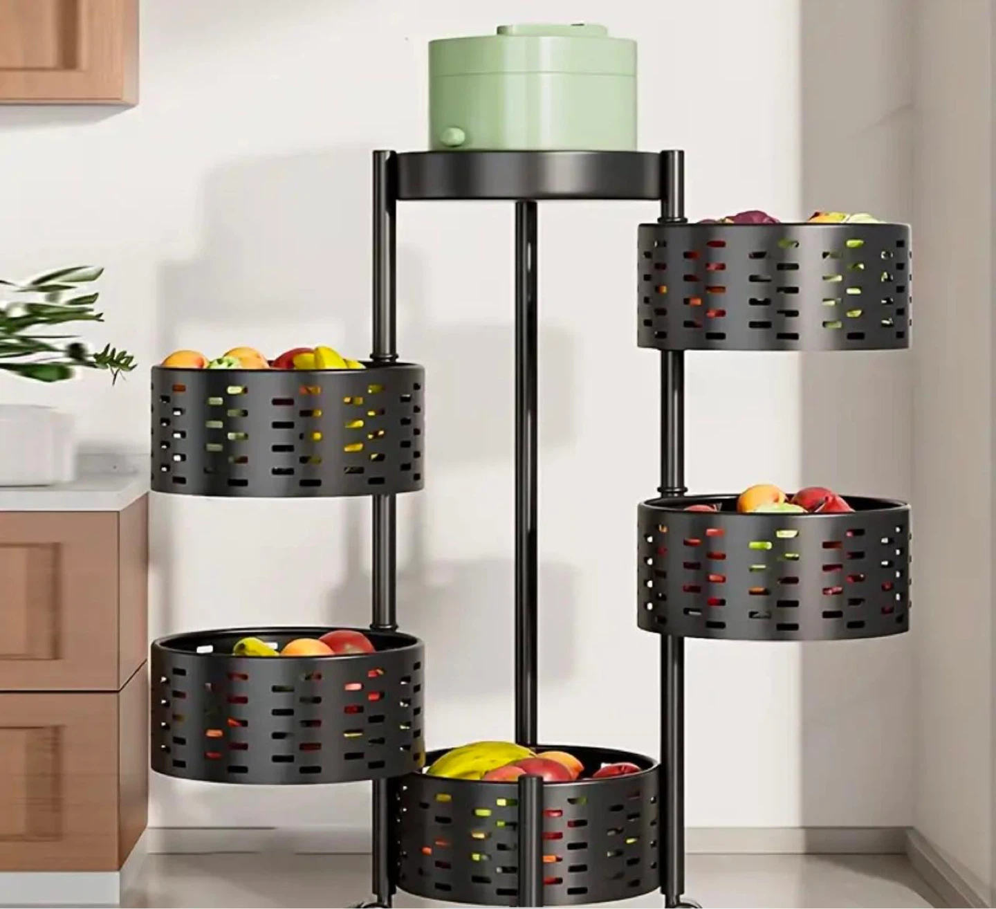 5-Tier Rotating Fruit Basket - Black