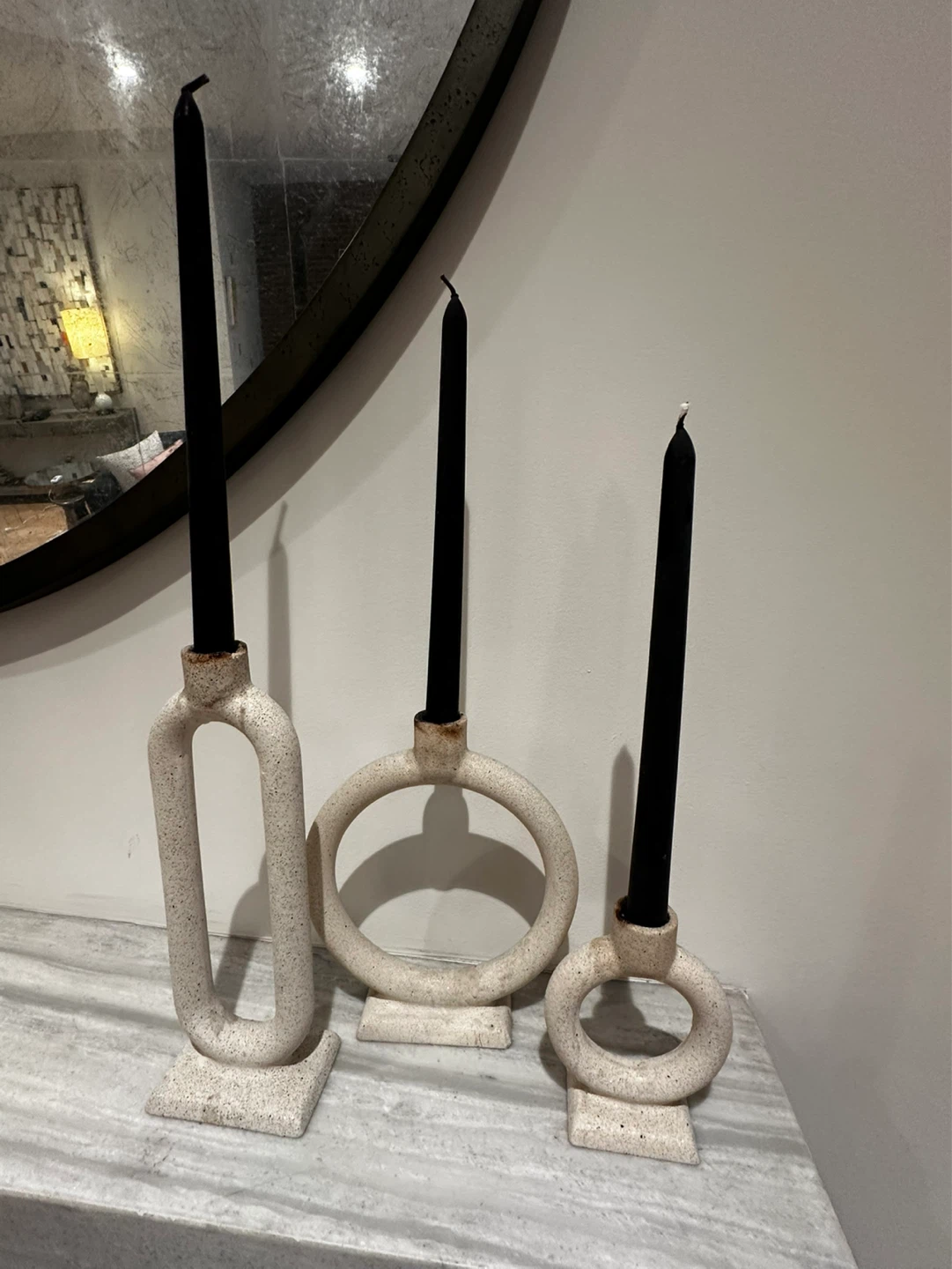 3 Crate and Barrel Lorin Cement Taper Candle Holders - Set of 3 - photo 3