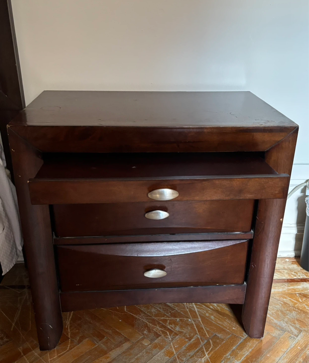 Dark Wood 3-Drawer Nightstand - photo 2