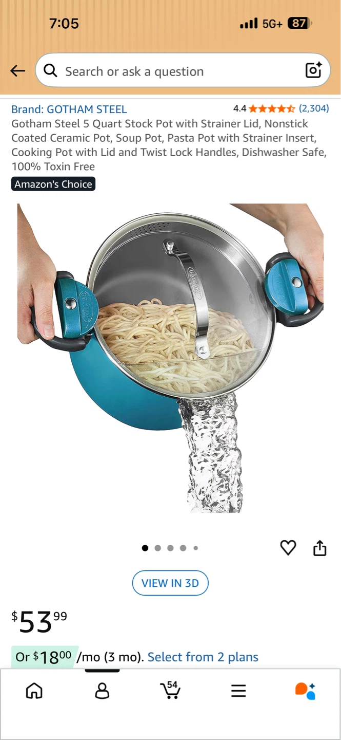 Gotham Steel 5 Quart Stock Pot with Strainer Lid
