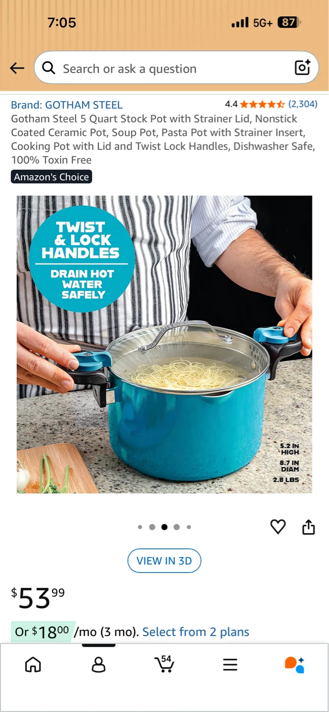 Gotham Steel 5 Quart Stock Pot with Strainer Lid - photo 2