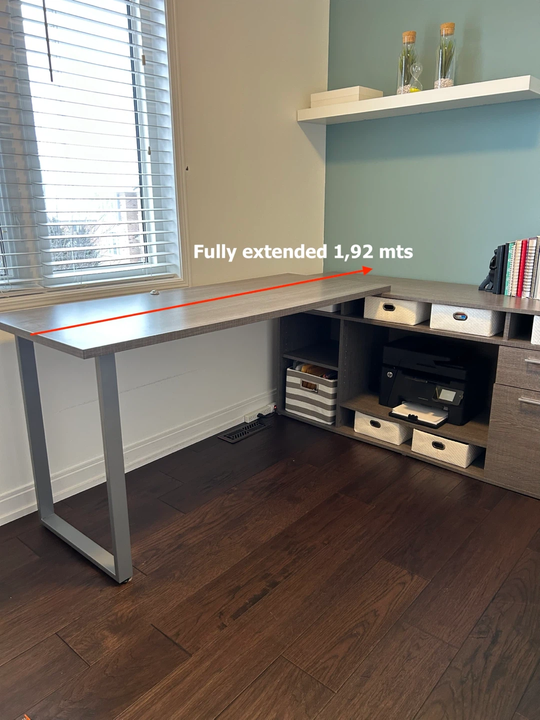 L-Shaped Desk with Storage - Grey Oak Finish