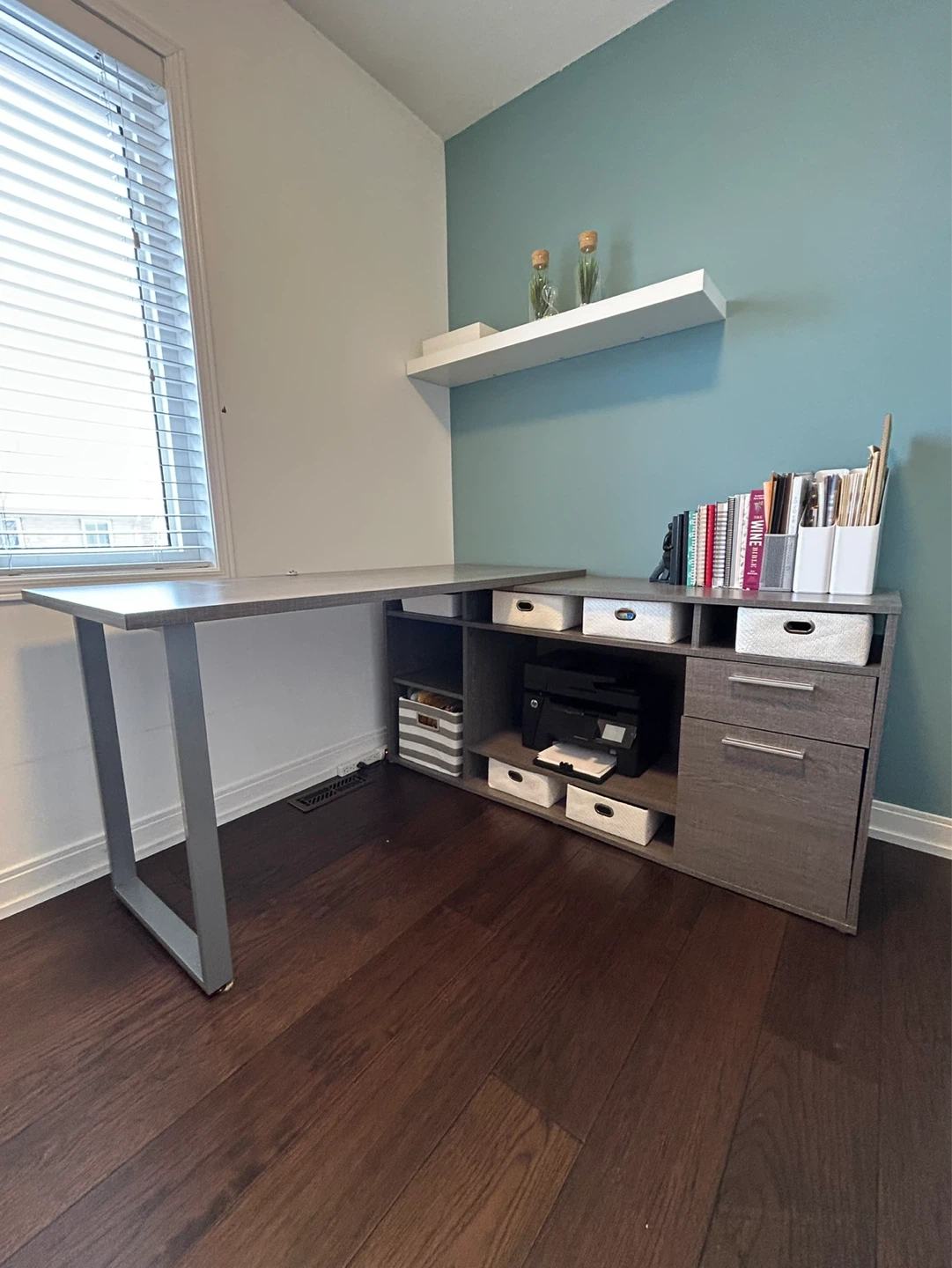 L-Shaped Desk with Storage - Grey Oak Finish - photo 3