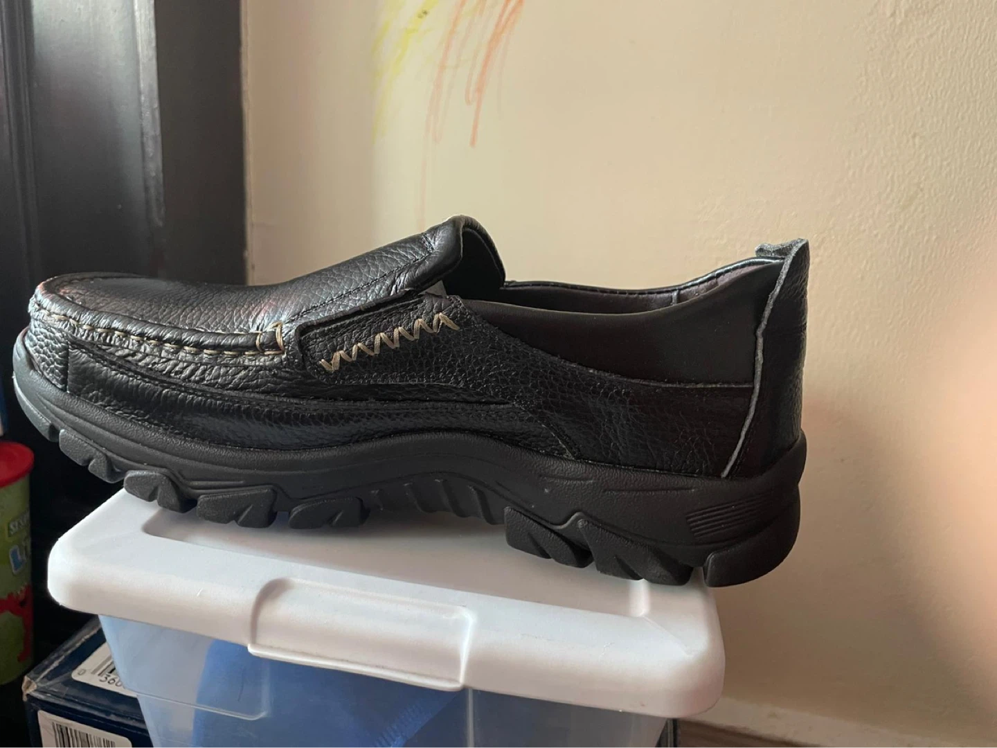 Black Leather Slip-On Loafer Shoes