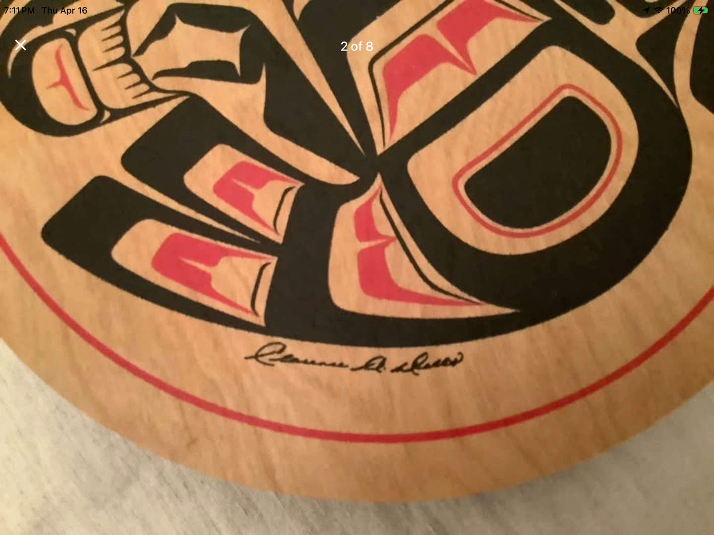 Vtg Haida Cedar Hoop Drum by Artist Clarence A. Wells 🐞 - photo 2