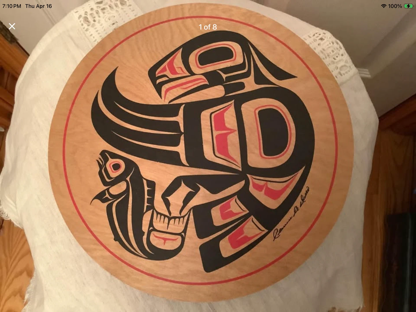 Vtg Haida Cedar Hoop Drum by Artist Clarence A. Wells 🐞