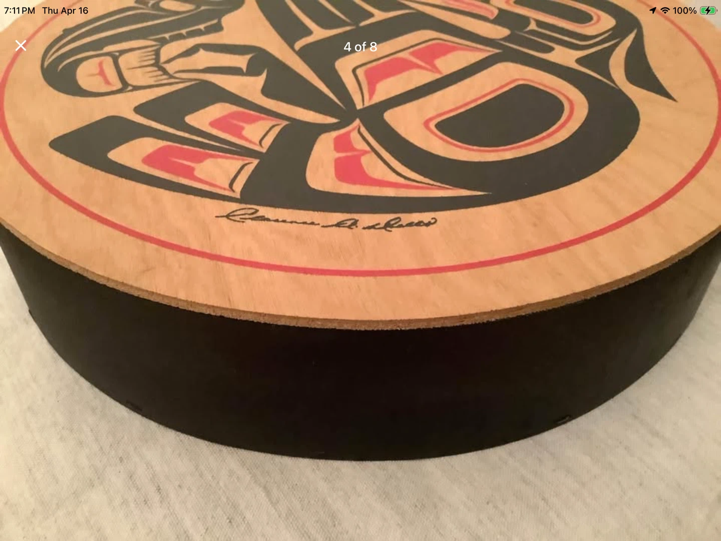 Vtg Haida Cedar Hoop Drum by Artist Clarence A. Wells 🐞 - photo 4