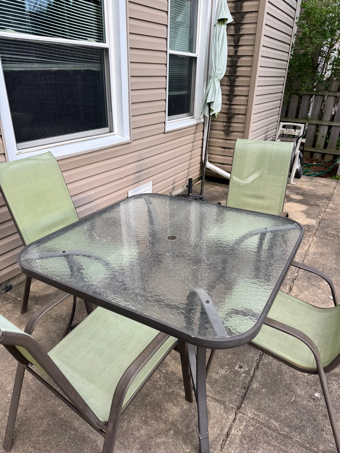 Square Glass Top Patio Dining Set with 4 Chairs