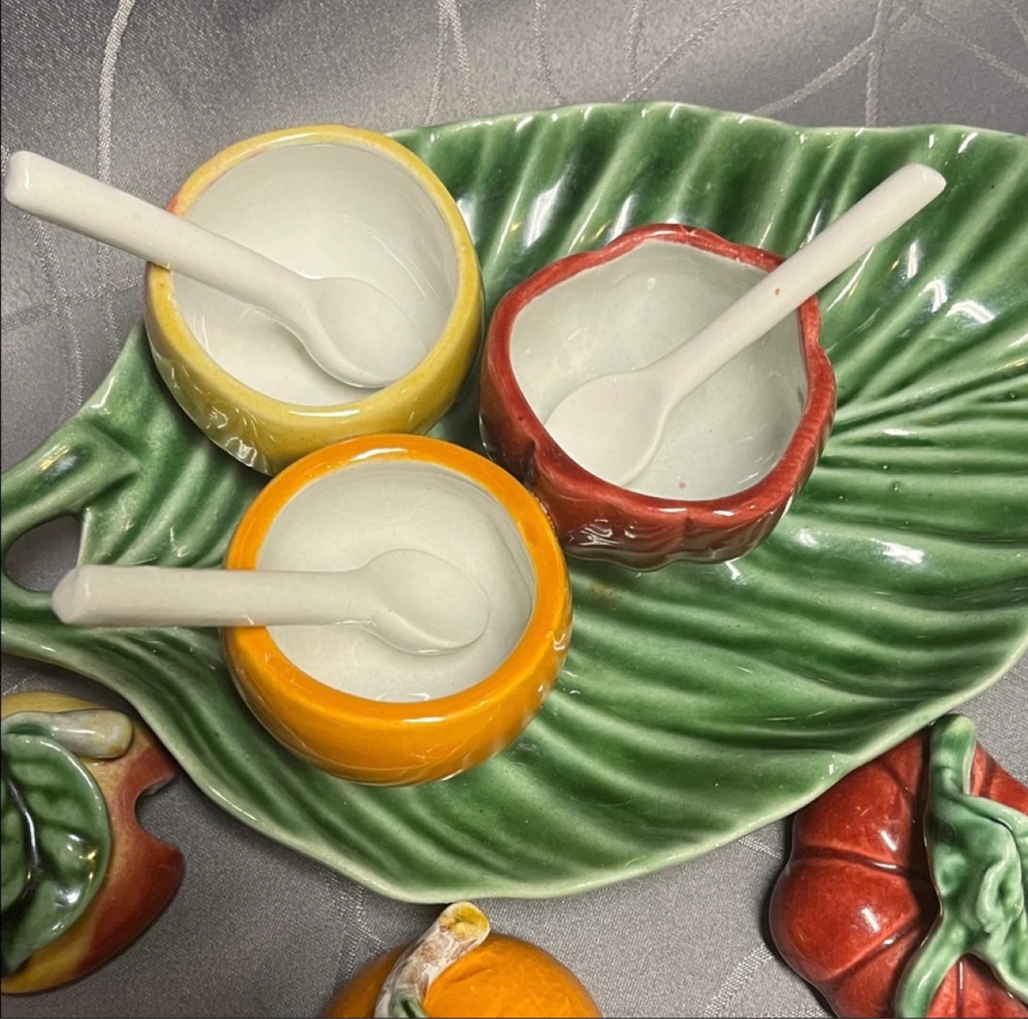 Fruit Shaped Condiment Bowls with Tray and Spoons - photo 3