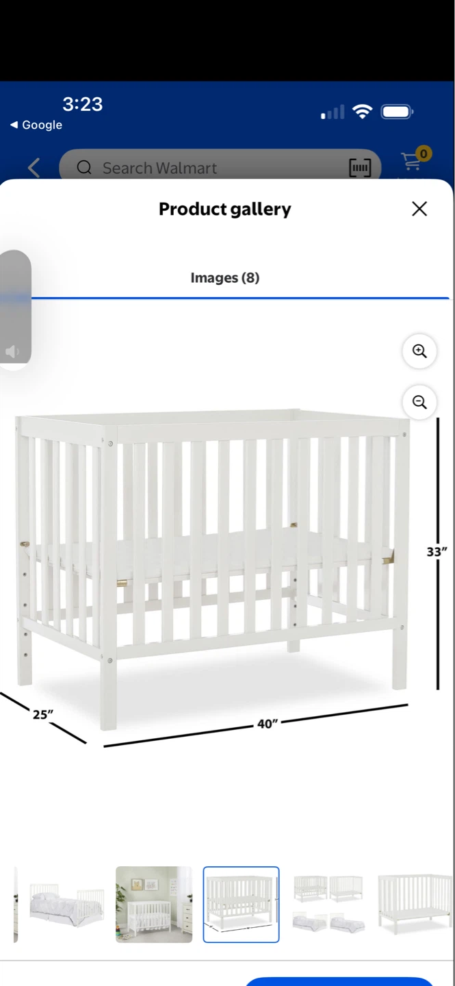White Crib with Dimensions 40" x 25" x 33"