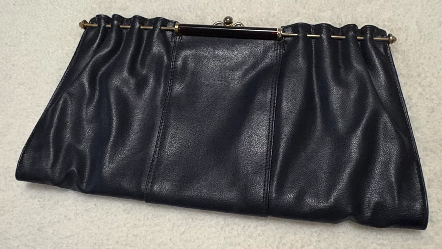 Vintage Black Faux Leather Clutch with Chain