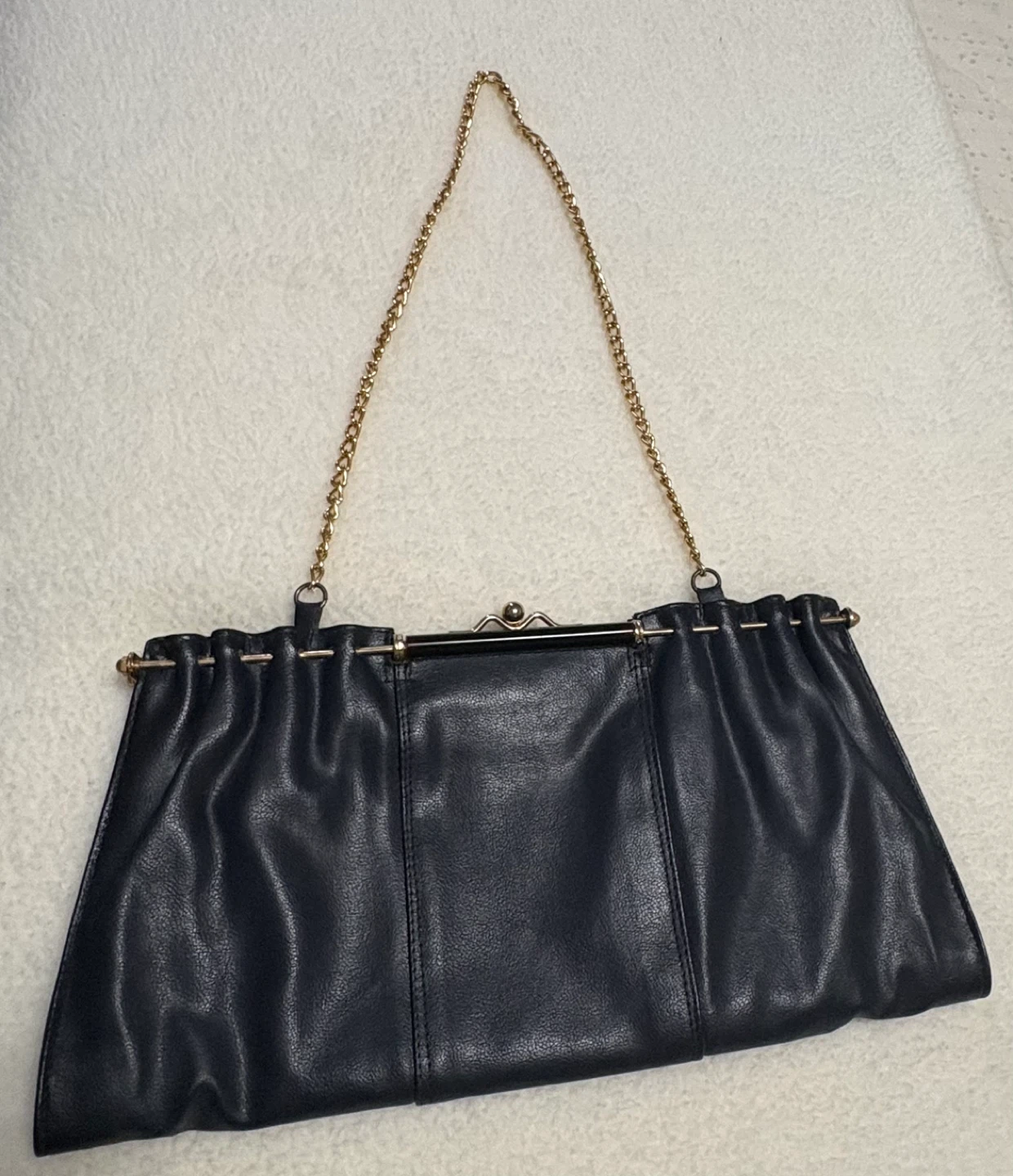 Vintage Black Faux Leather Clutch with Chain - photo 2
