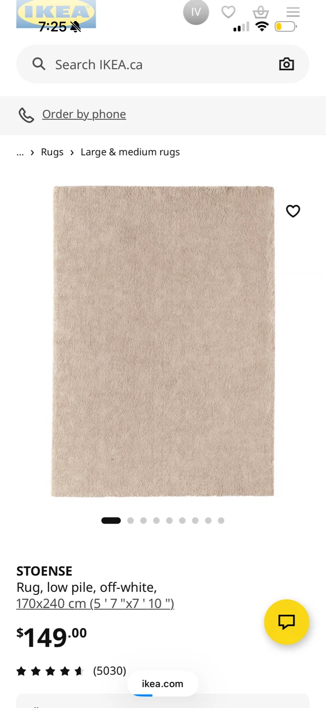 IKEA STOENSE Rug, Low Pile, Off-White, 170x240 cm