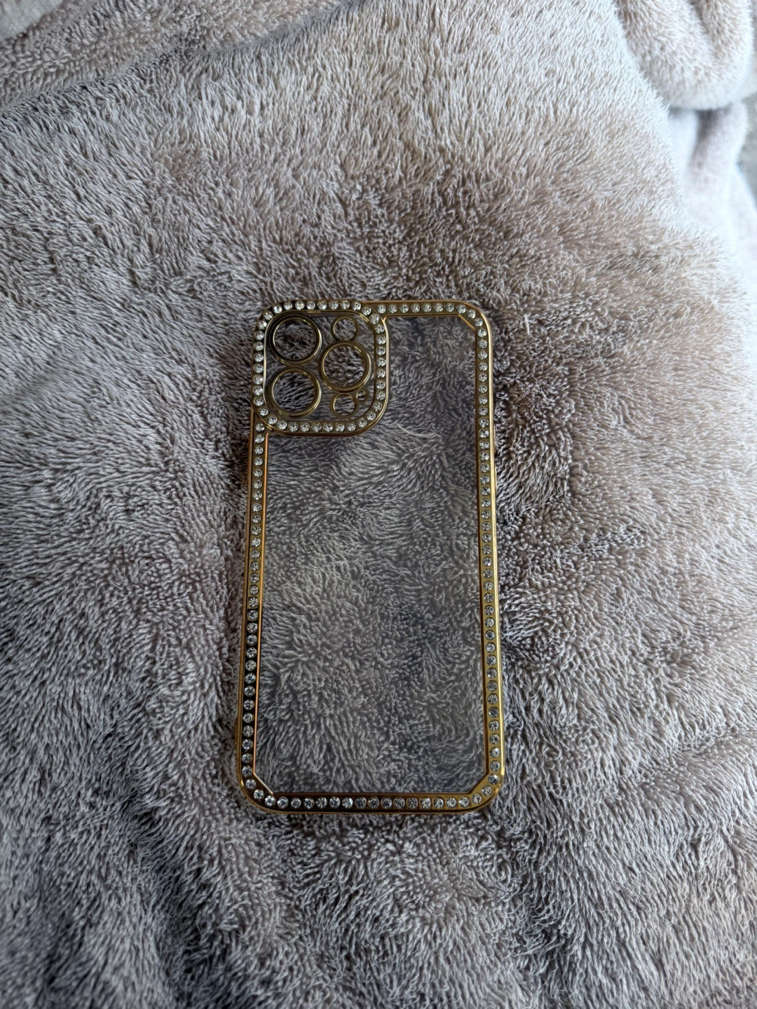 Clear Phone Case with Gold Rhinestone Trim