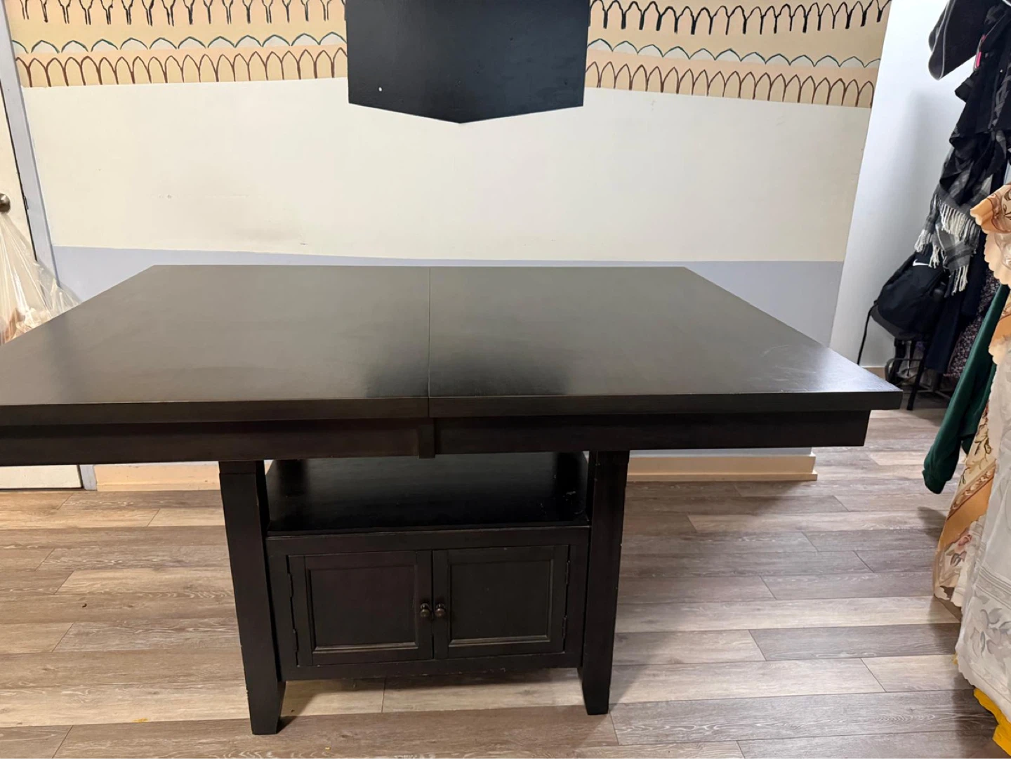 Expandable Dark Wood Dining Table with Storage Cabinet - photo 2