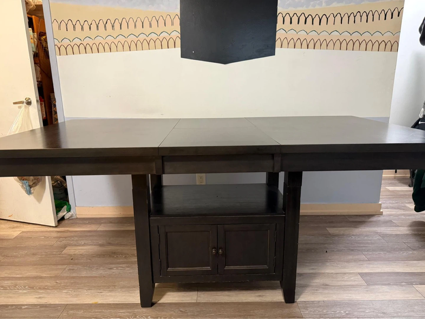 Expandable Dark Wood Dining Table with Storage Cabinet
