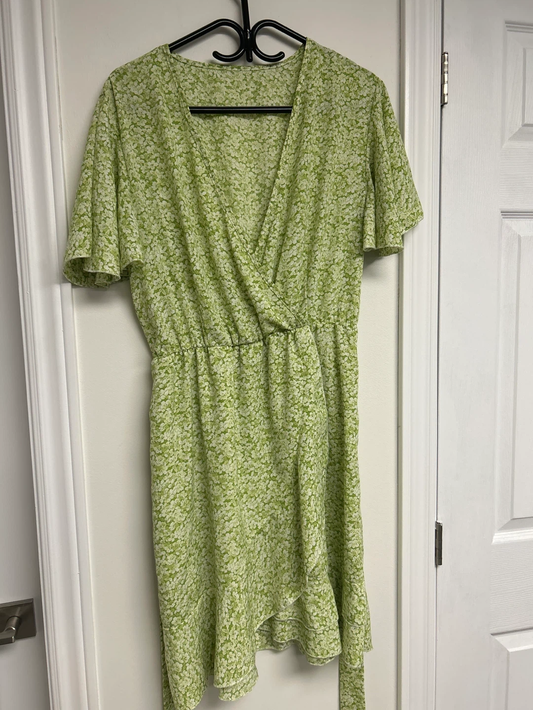 Light Green Floral Wrap Dress
