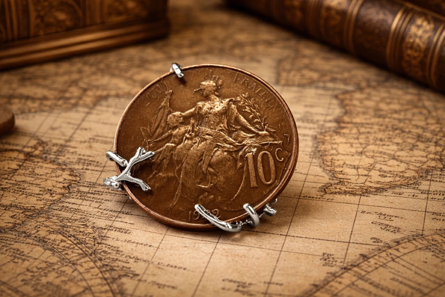 Vintage 10 Centimes Coin Brooch