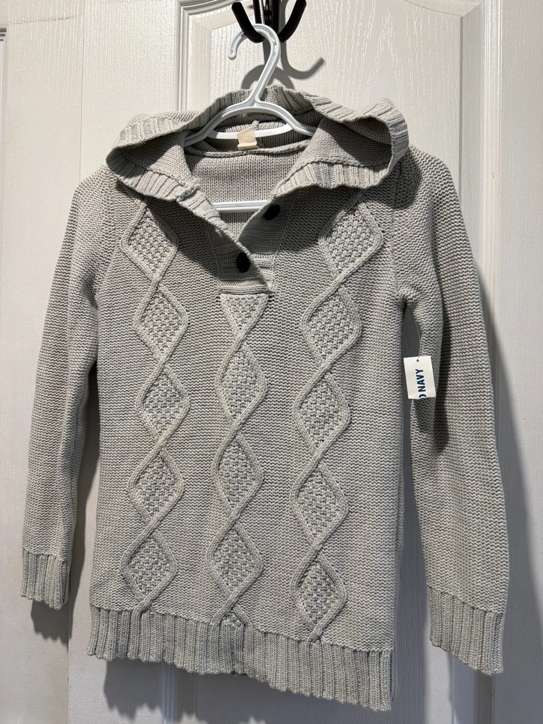 Old Navy Grey Cable Knit Hooded Sweater