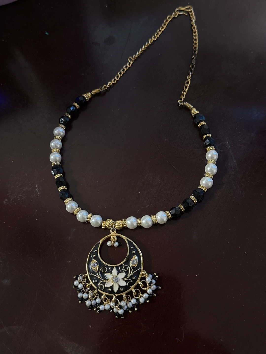Black and White Beaded Necklace with Pendant - photo 2