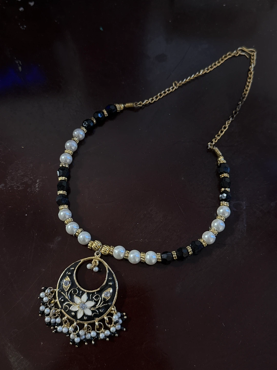 Black and White Beaded Necklace with Pendant - photo 3