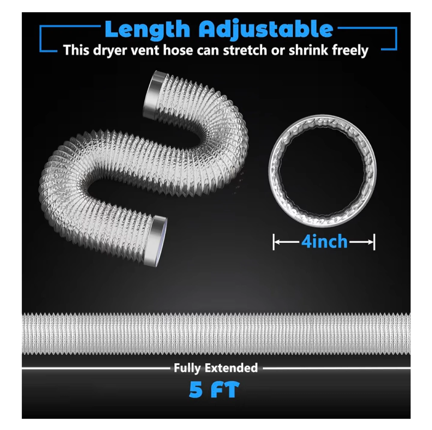 4 Inch Dryer Vent Hose with Clamps - 5 FT