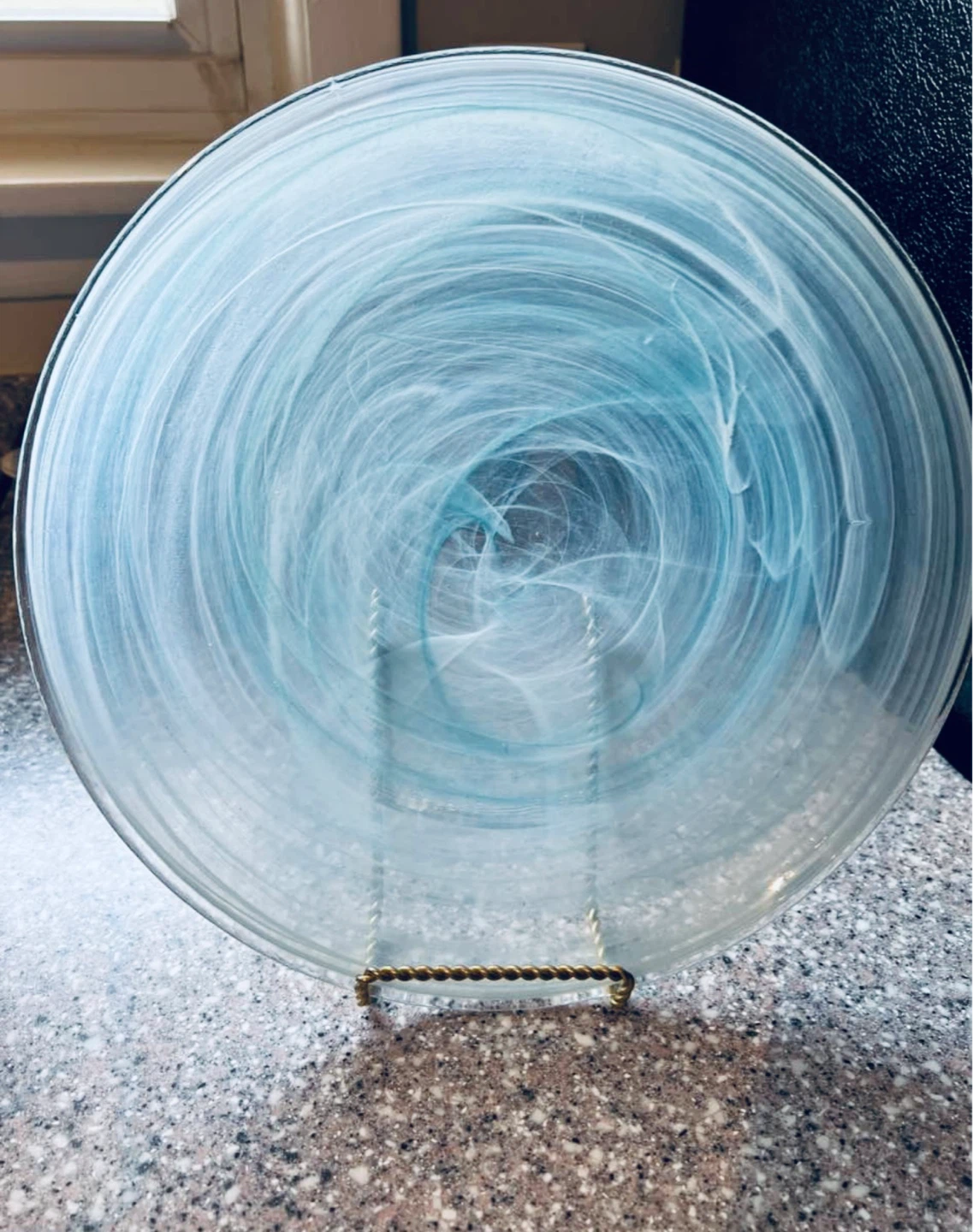 Sky Blue Swirl Glass Plate 11"