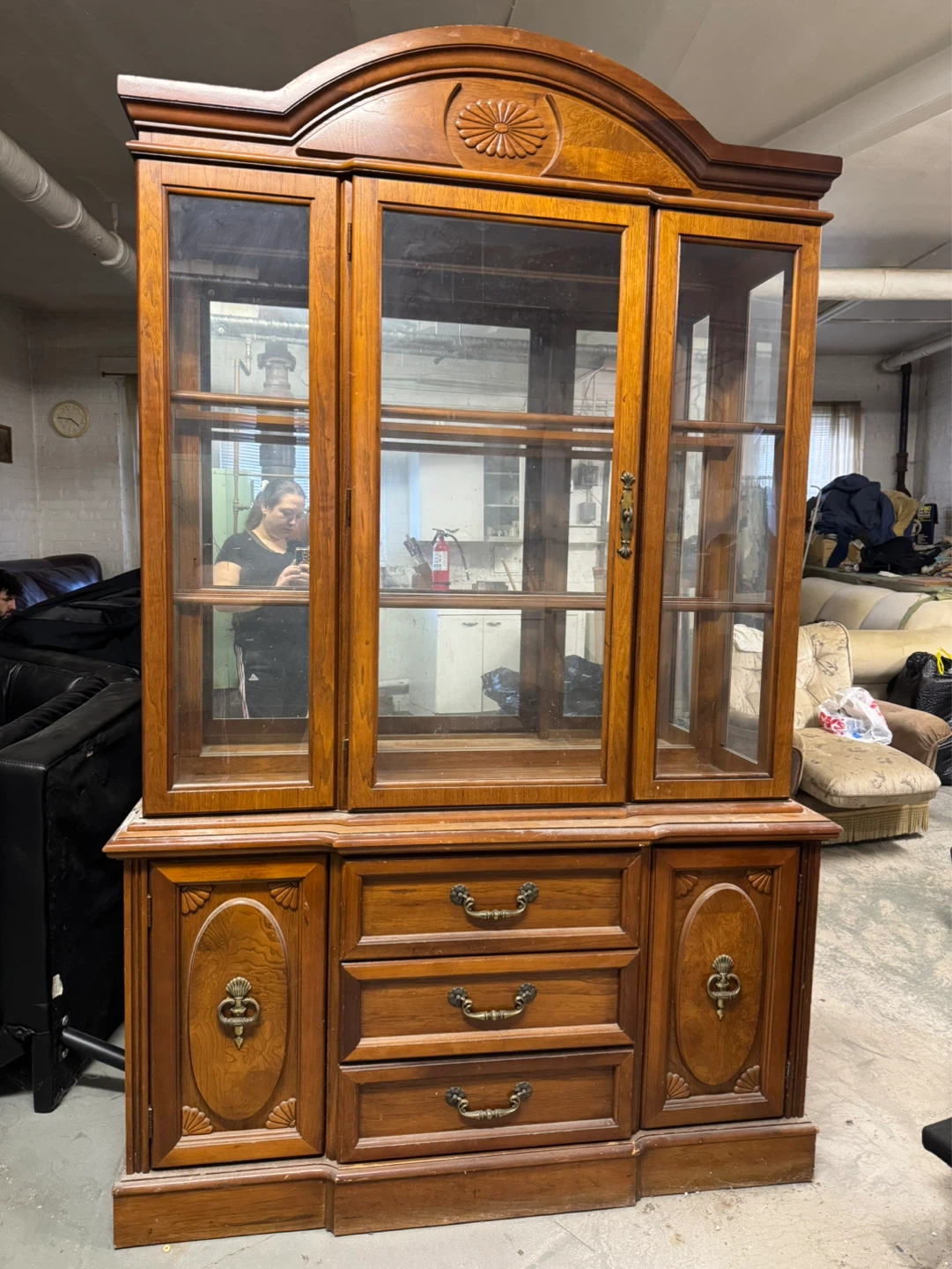 Vintage Wooden China Cabinet with Glass Doors