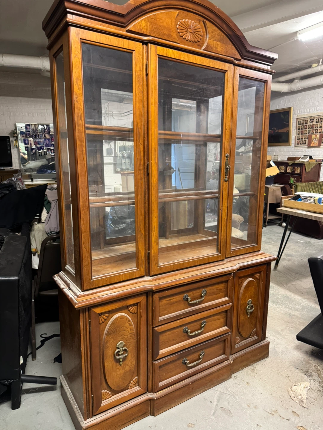Vintage Wooden China Cabinet with Glass Doors - photo 2