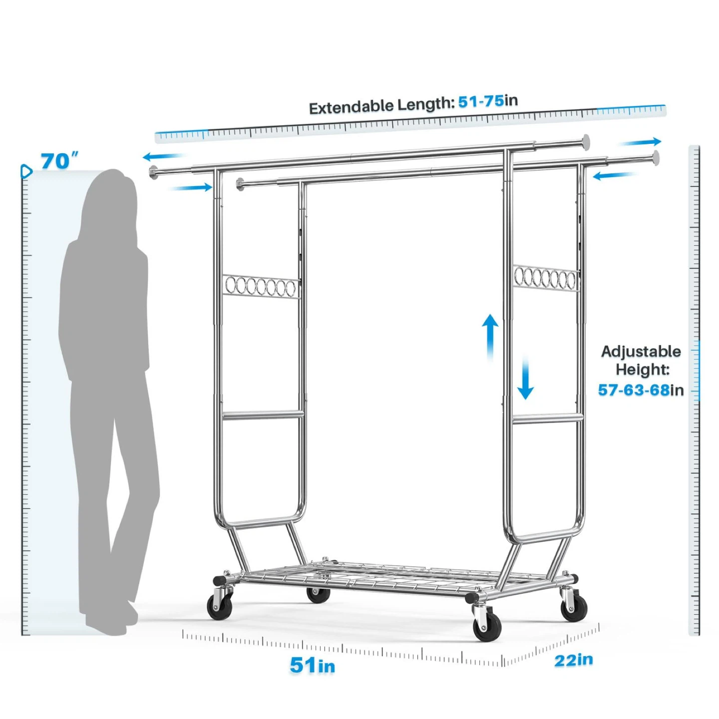 HOKEEPER Double Rod Garment Rack with Wheels - photo 3