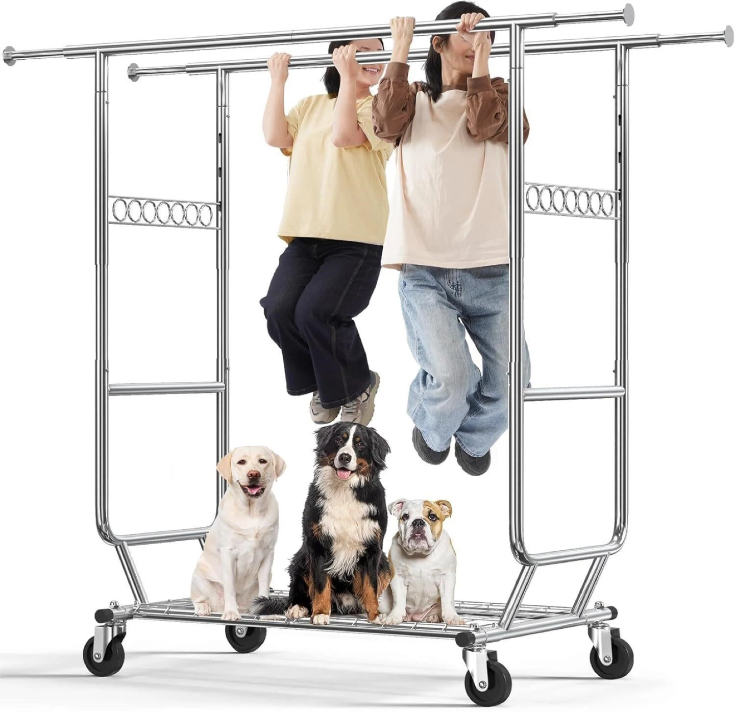 HOKEEPER Double Rod Garment Rack with Wheels - photo 2
