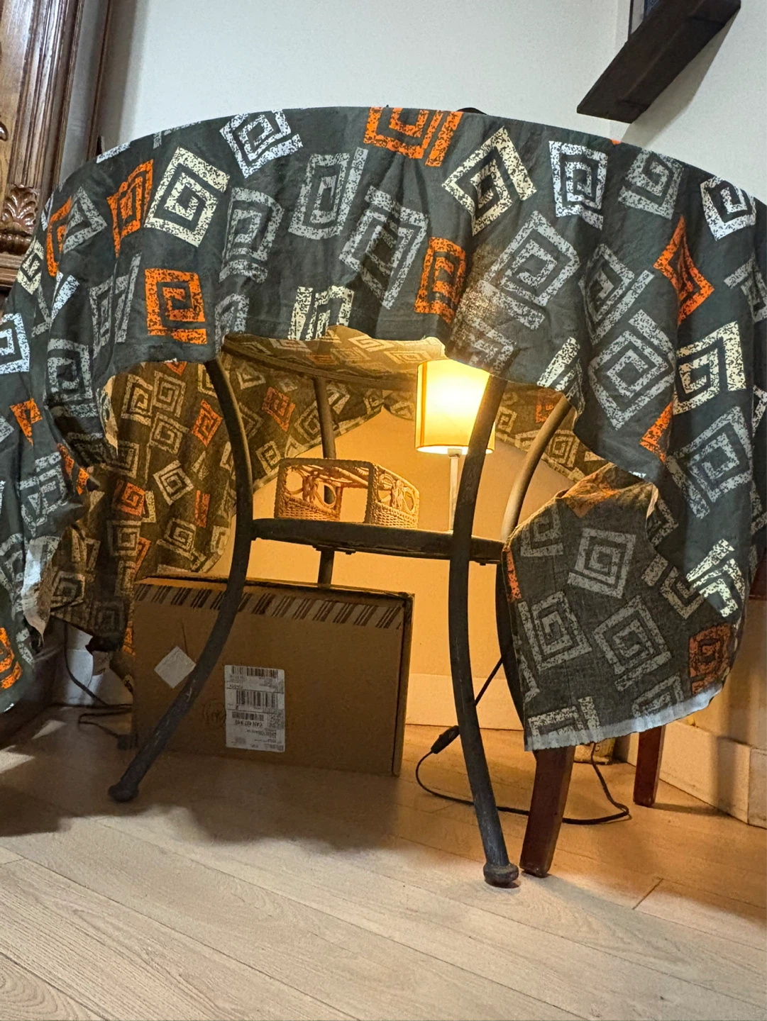 Round Dining Table with Southwestern Patterned Tablecloth - photo 2