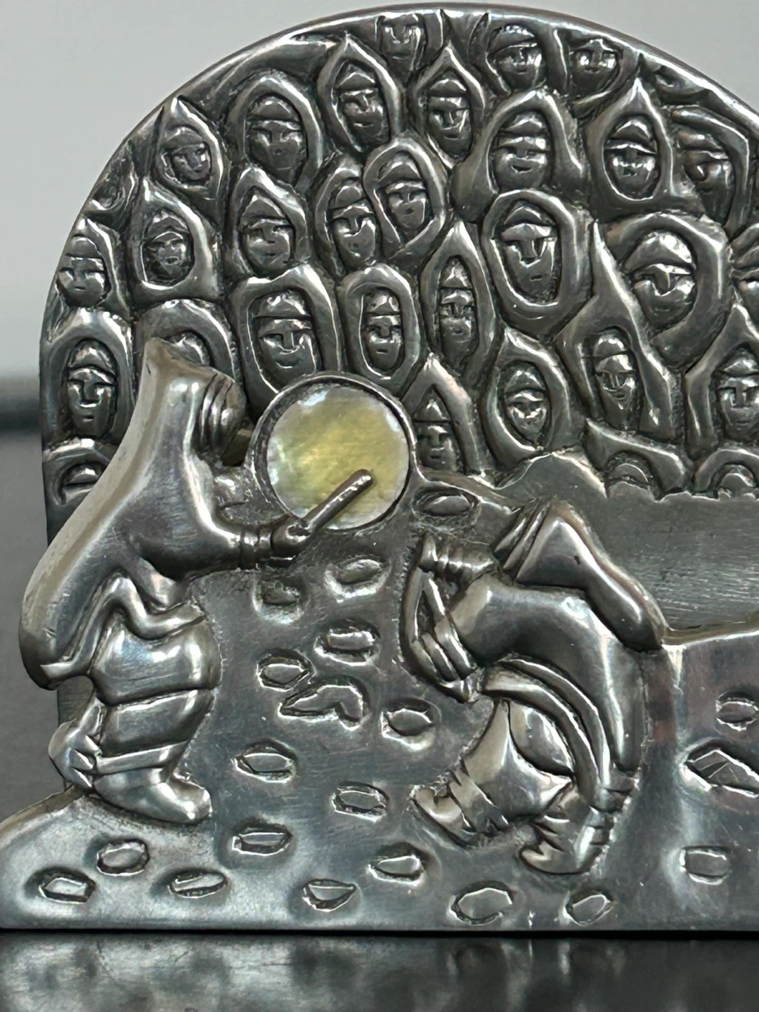 Vintage Inuit Drum Dance Pewter Napkin Holder - Canadian Art - photo 4