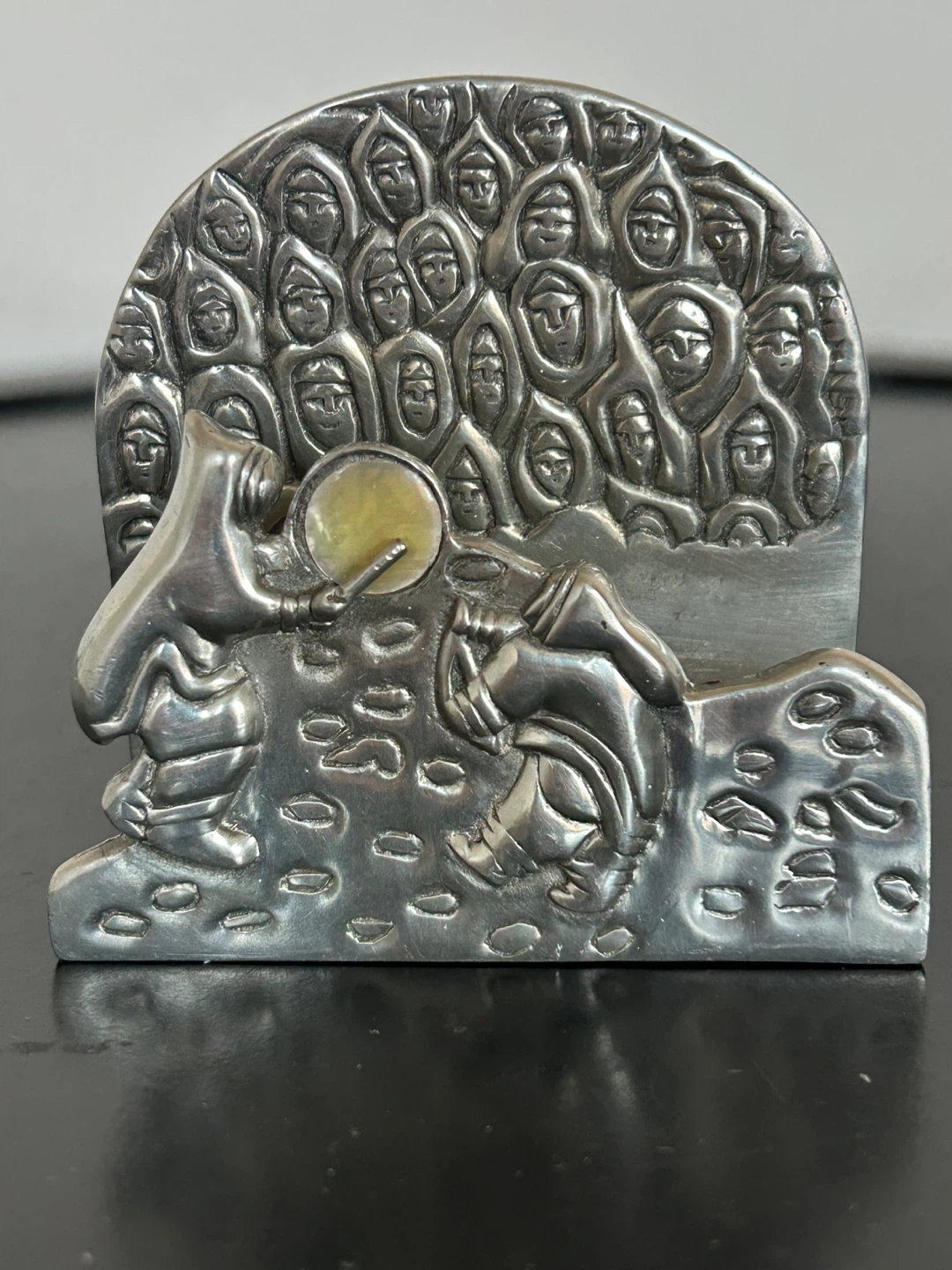 Vintage Inuit Drum Dance Pewter Napkin Holder - Canadian Art