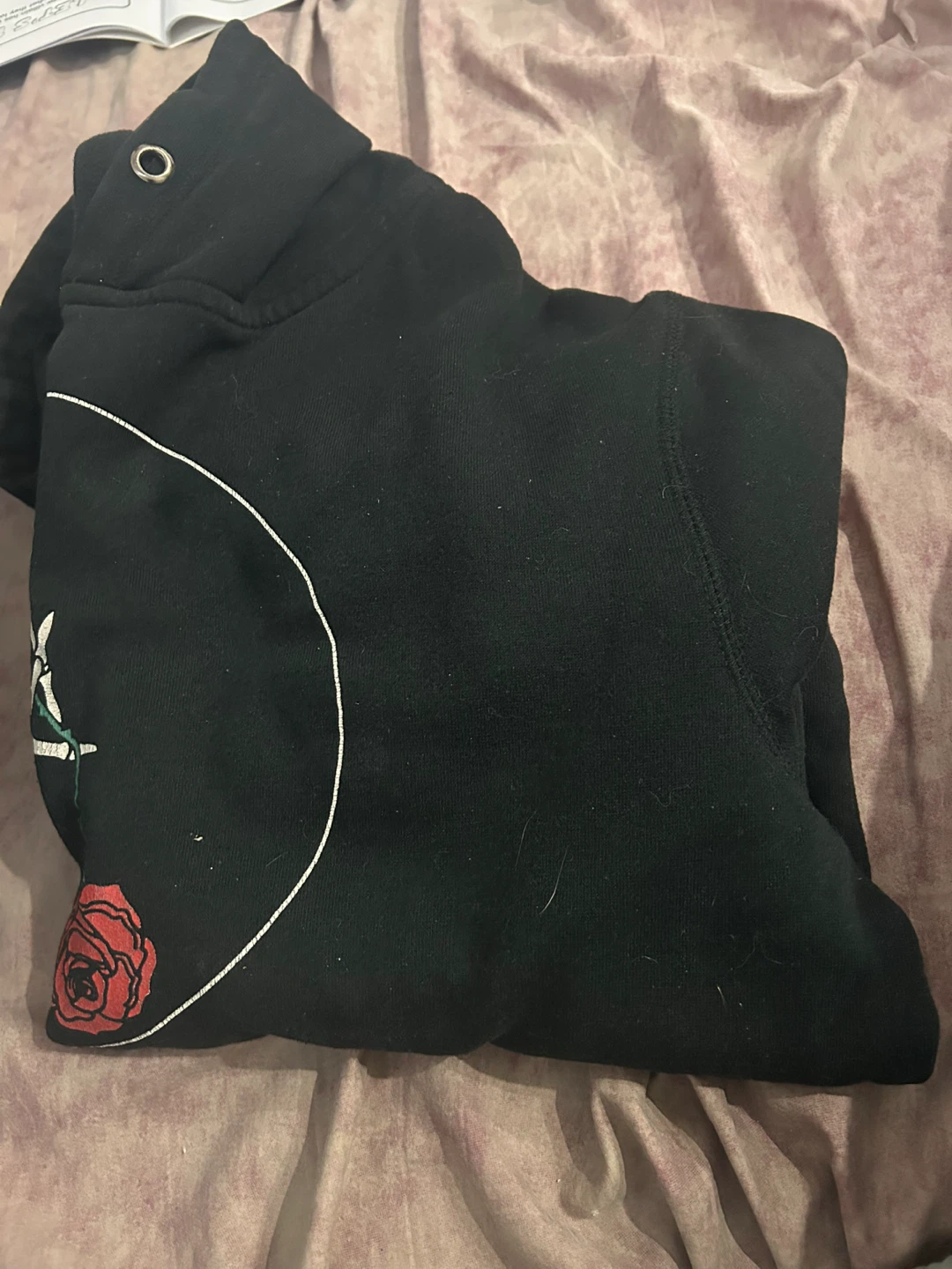 Black Hoodie with Rose Graphic
