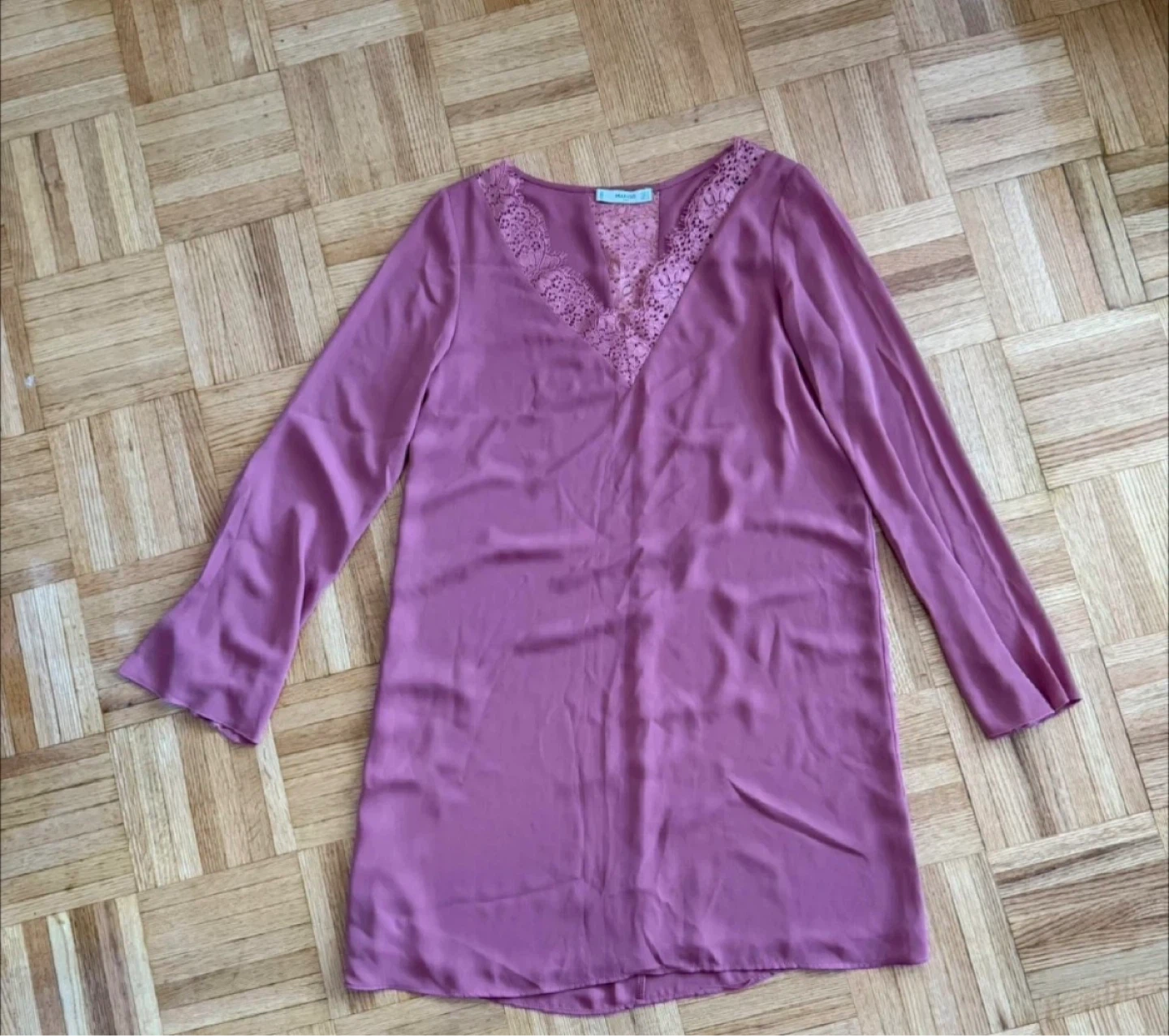 Pink Bell Sleeve Lace Trim Dress- Size Medium
