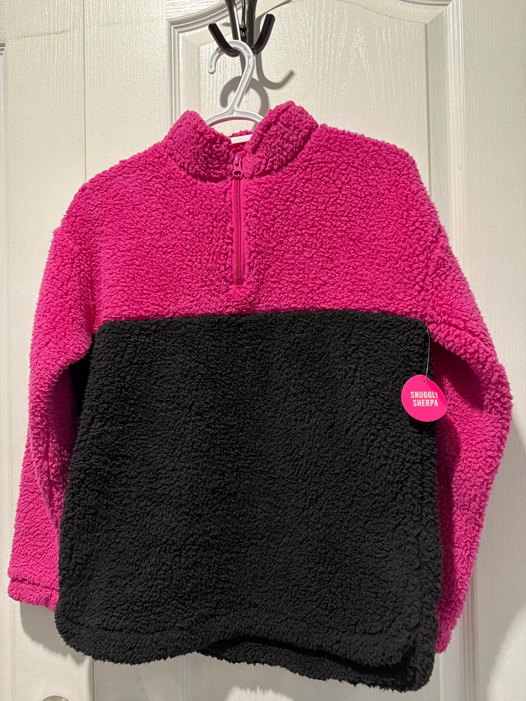 Girls Pink and Black Sherpa 1/4 Zip Pullover