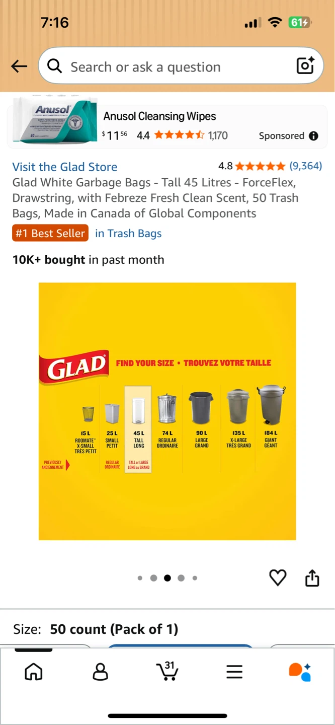Glad White Garbage Bags - 45L, 50 Count - photo 3