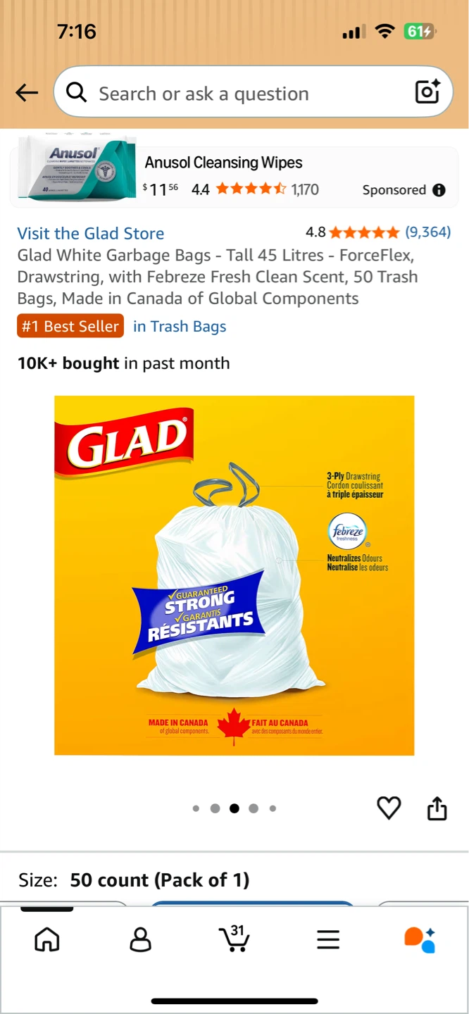 Glad White Garbage Bags - 45L, 50 Count - photo 2
