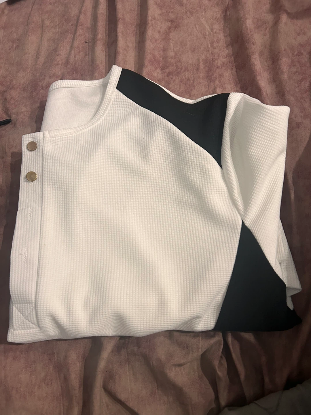 White and Black Waffle Knit Top