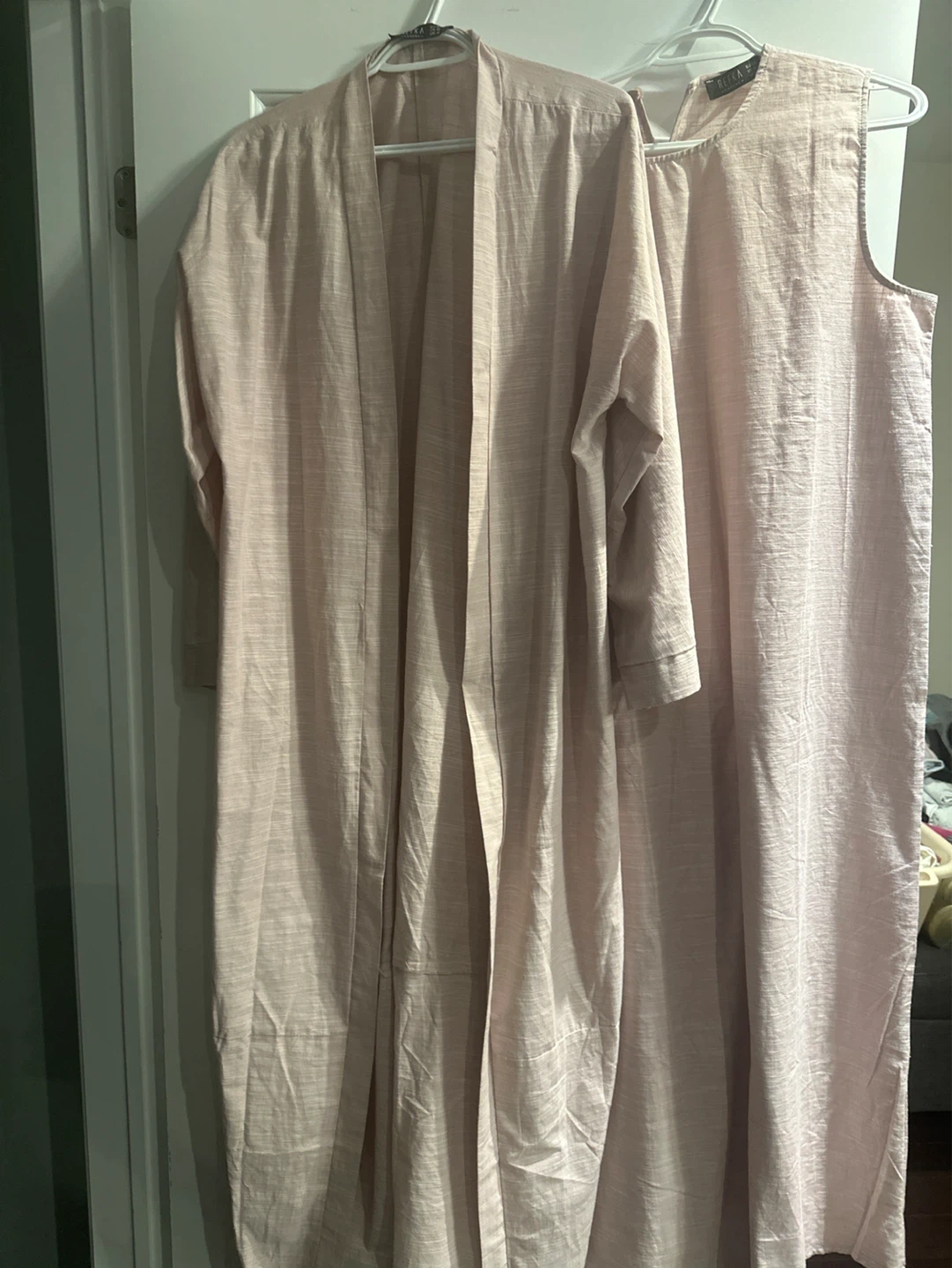 Refka Casual Pink Linen Blend Abaya Set - Size US 12