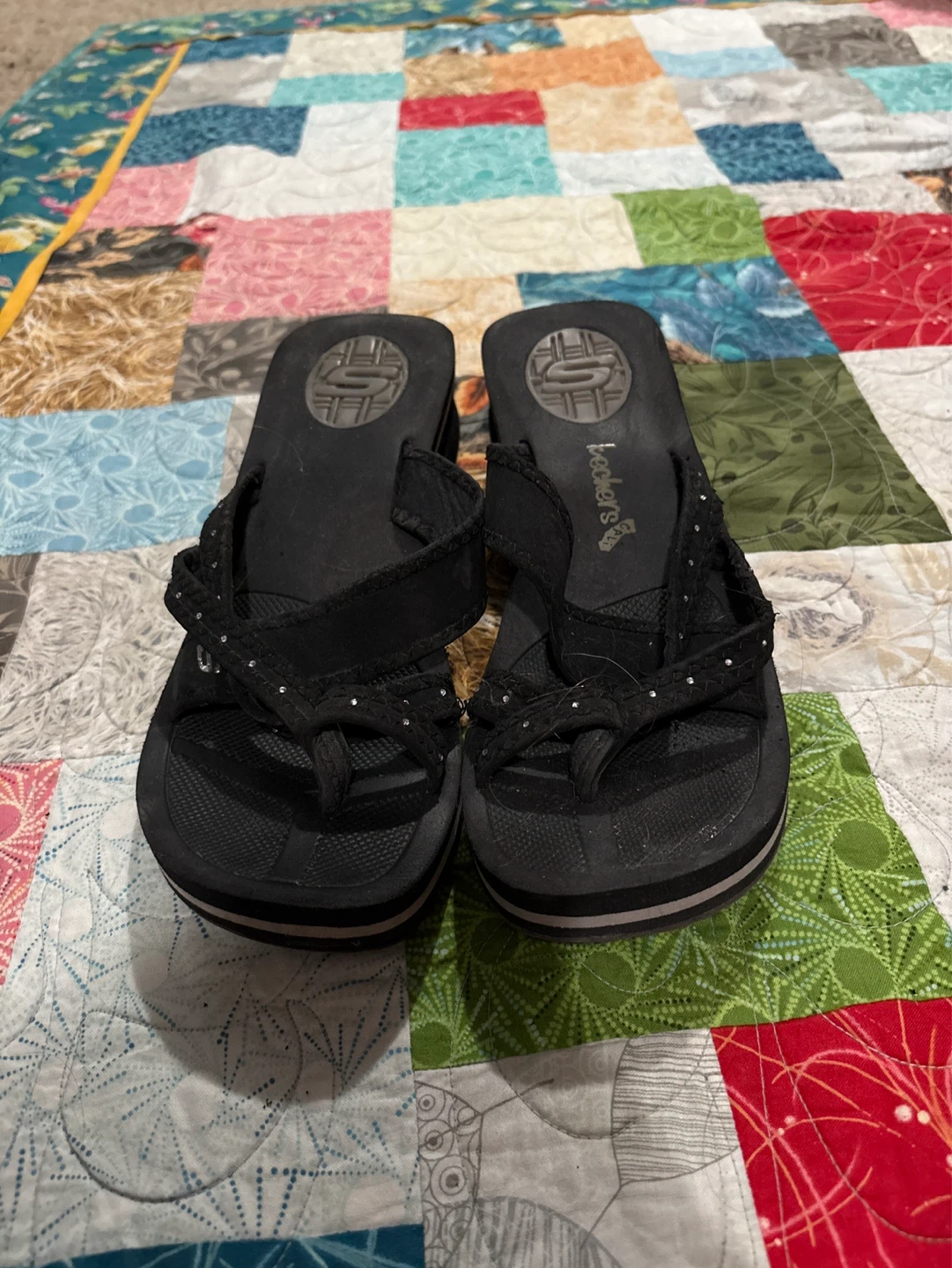 Skechers Black Wedge Flip Flops
