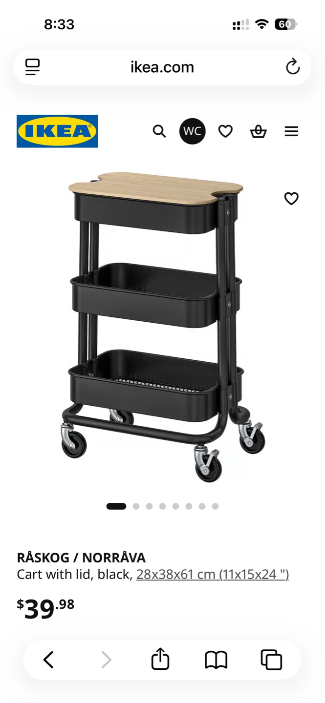 IKEA RÅSKOG Utility Cart - black with lid