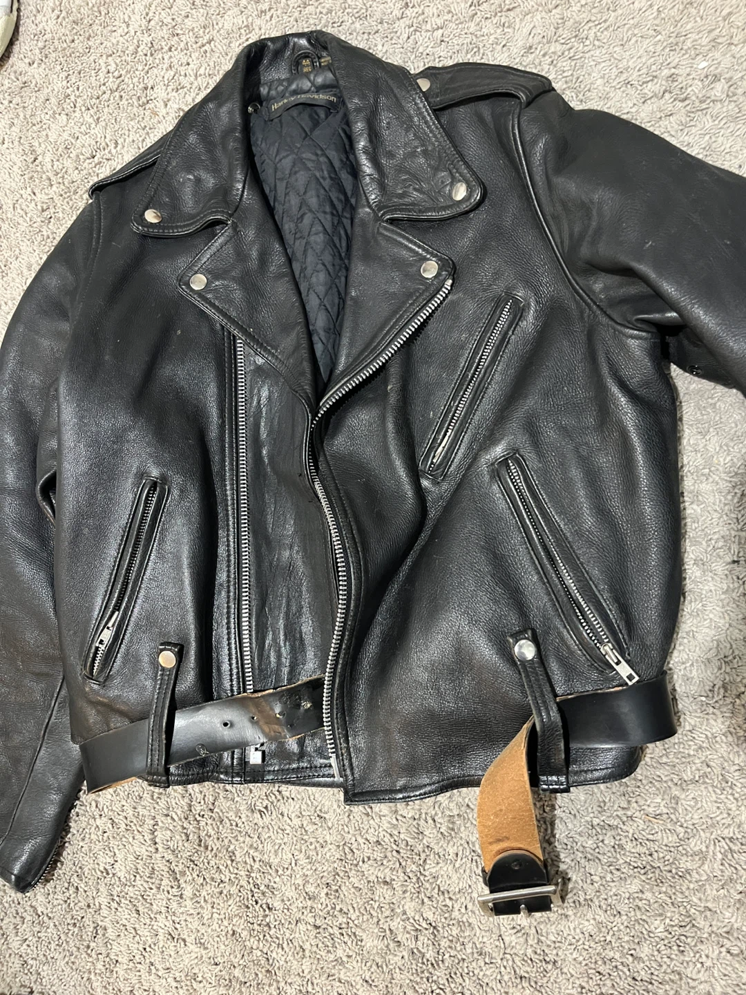 Harley-Davidson Black Leather Motorcycle Jacket Size 44 REG