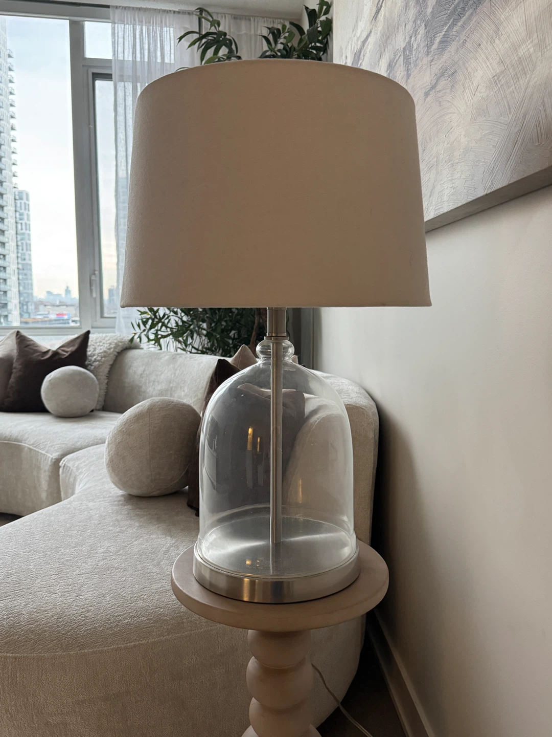 Glass Dome Table Lamp with Drum Shade