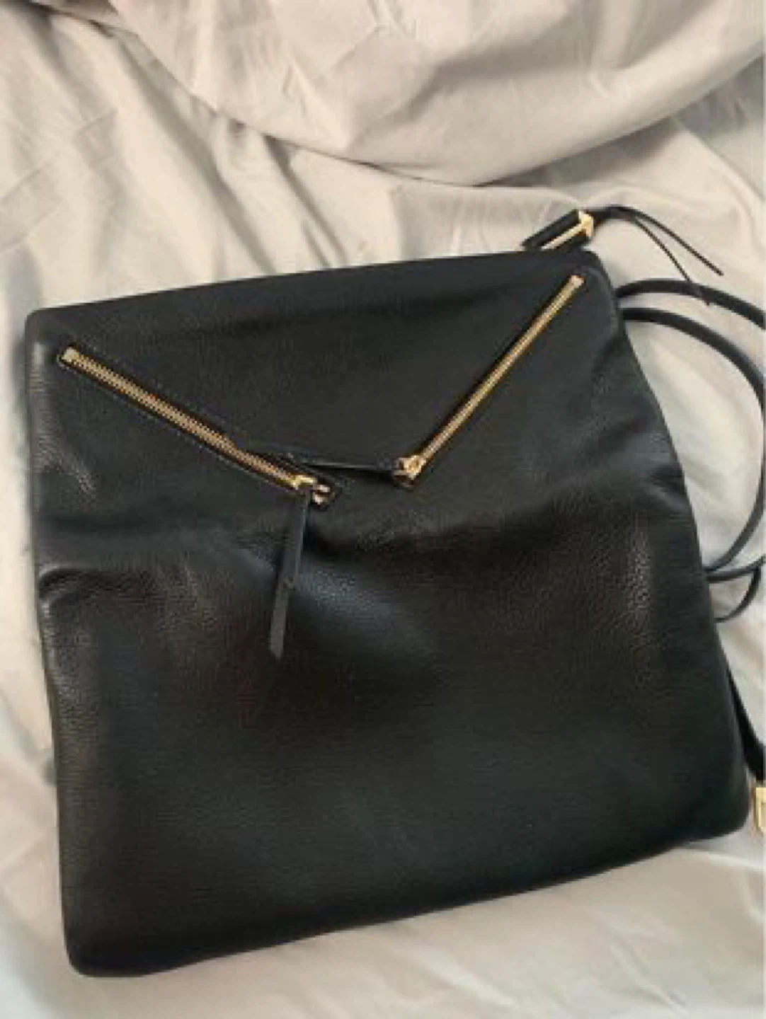 Black Leather Clutch with Gold Zipper Details - photo 3