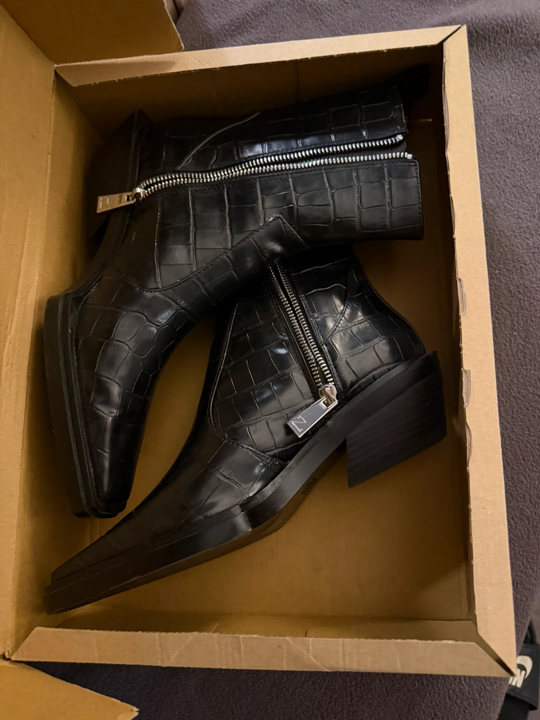 Zara Black Croc Embossed Ankle Boots - photo 2